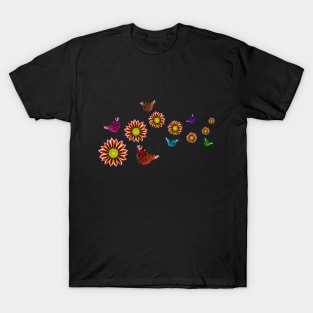 blooming garden, colorful butterflies T-Shirt